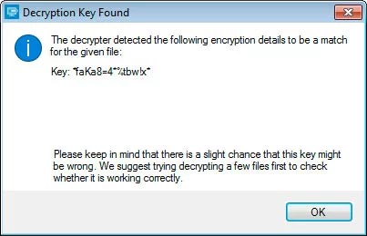 Thông báo đã tìm thấy key giải mã