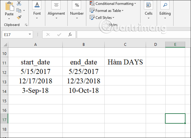 Hàm DAYS, cách dùng hàm tính số ngày giữa 2 mốc thời gian trong Excel