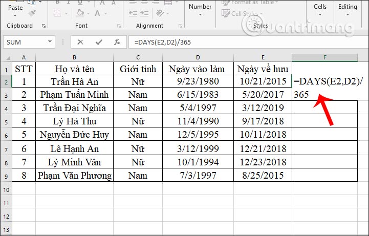 Hàm DAYS, cách dùng hàm tính số ngày giữa 2 mốc thời gian trong Excel - Ảnh minh hoạ 5