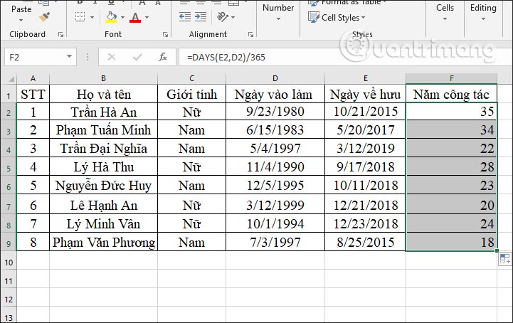 Hàm DAYS, cách dùng hàm tính số ngày giữa 2 mốc thời gian trong Excel - Ảnh minh hoạ 6