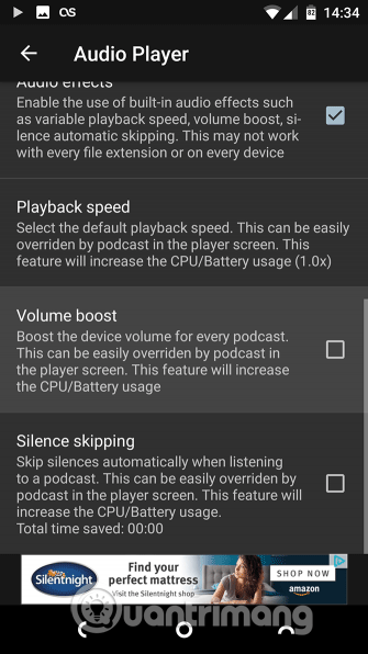Các tùy chọn Audio Player