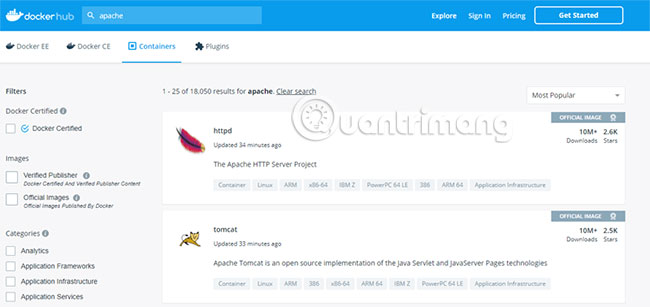 Bạn có thể tìm thấy nhiều container mình cần trên Docker Hub