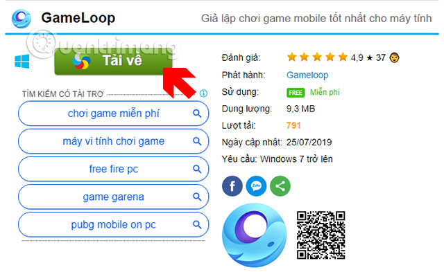 Bấm cài đặt Game Loop