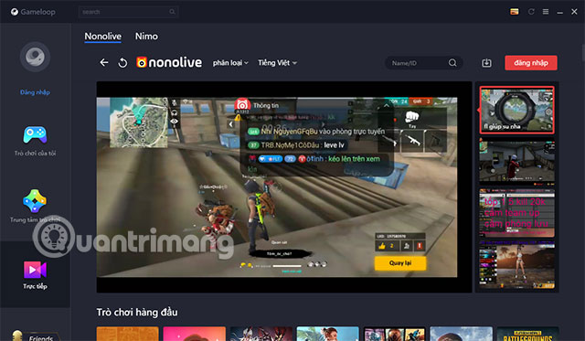 Xem livestream game trên GameLoop