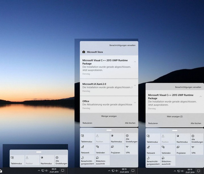Giao diện Action Center mới trên Windows 10.