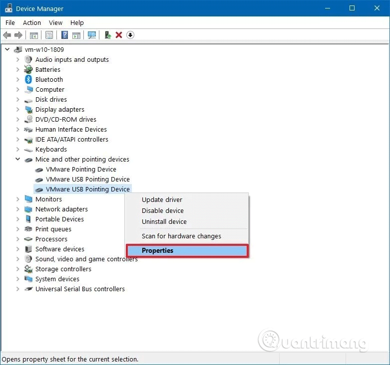 Chọn tùy chọn Properties