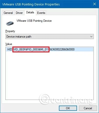 Ghi lại giá trị VID ID của chuột