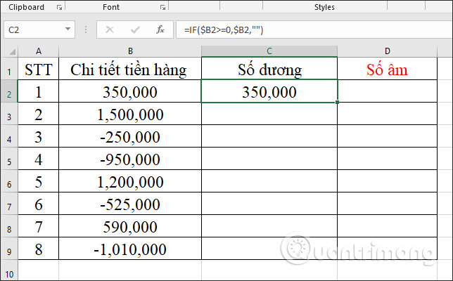 Cách tách số âm và số dương trong Excel - Ảnh minh hoạ 3