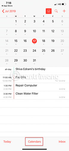 Mở ứng dụng Calendar trên iPhone