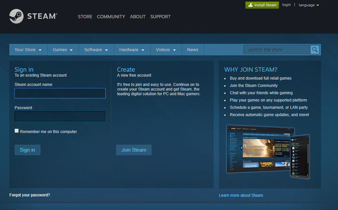 Đăng nhập tài tài khoản Steam trên trình duyệt web