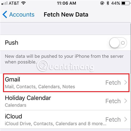 Thay đổi cài đặt Fetch New Data