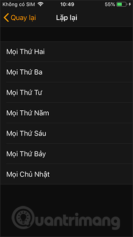 Chọn thời gian lặp lại