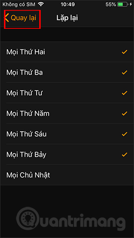 Thời gian lặp lại báo thức