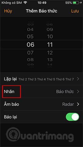 Nhấn vào mục Nhãn