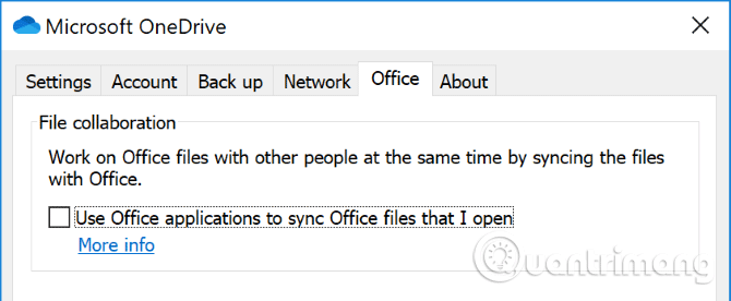 Bỏ chọn Use Office 2016 to sync Office files that I open