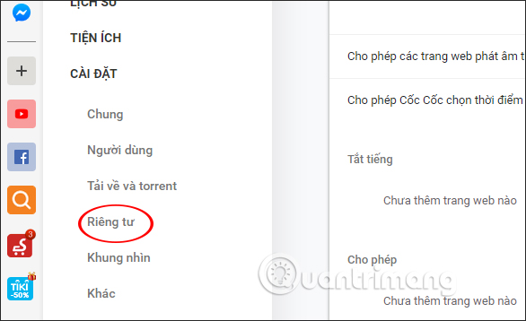 Mục Riêng tư trên Cốc Cốc