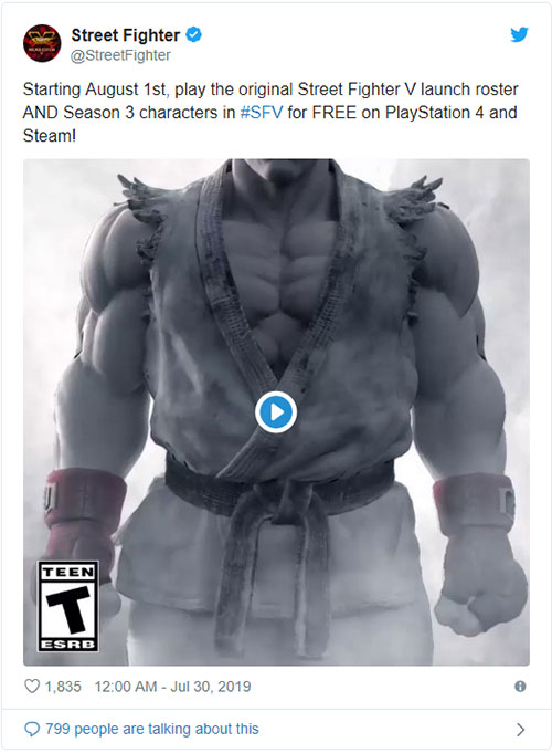 Twitter thông báo Street Fighter V free