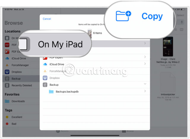 Nhấn vào On My iPad, rồi chọn Copy ở trên cùng bên phải.