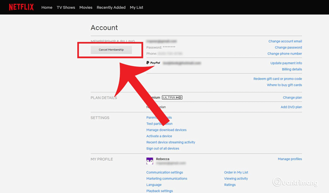 Click vào Cancel Membership
