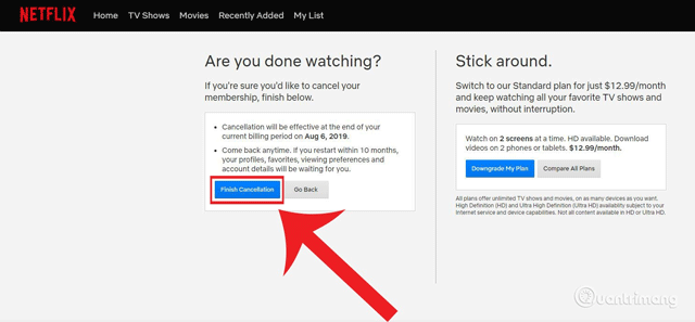 Click vào Finish Cancellation