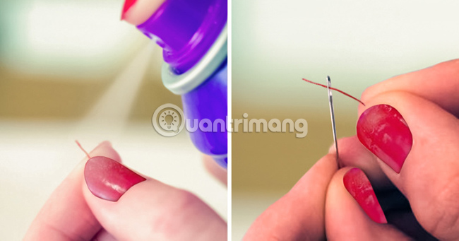 Xịt đầu sợi chỉ trước khi xỏ qua kim