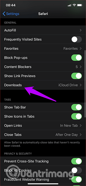 Chạm vào Downloads trên trang tiếp theo