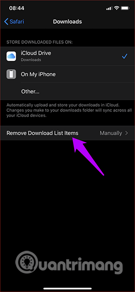 Chọn Remove Download List Items