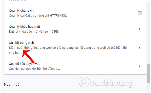 Cài đặt trang web Chrome