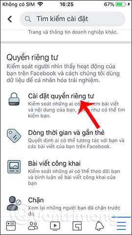 Cài đặt quyền riêng tư