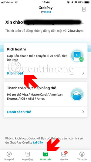 Giao diện chính ứng dụng Grab