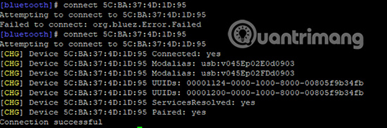 Kết nối sẽ được xác nhận trong Command Prompt với một hàng các dòng theo sau là thông báo “Connection successful”