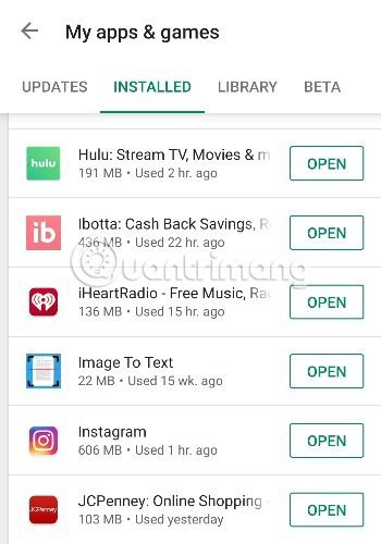 Nhấn vào ứng dụng bạn muốn xóa