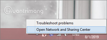 Chọn Open Network and Sharing Center