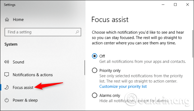 Cách Tắt Thông Báo Focus Assist Trên Windows 10 - QuanTriMang.com