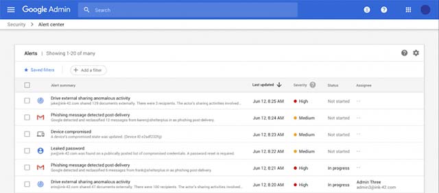 Trang chủ trung tâm cảnh báo bảo mật trực tuyến G Suite Alert mới ra mắt