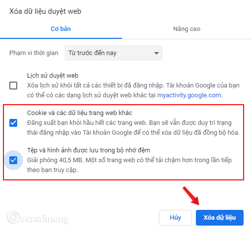 Clear browsing data Xóa dữ liệu duyệt web