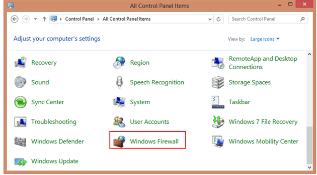 Vào Control Panel chọn Windows Firewall