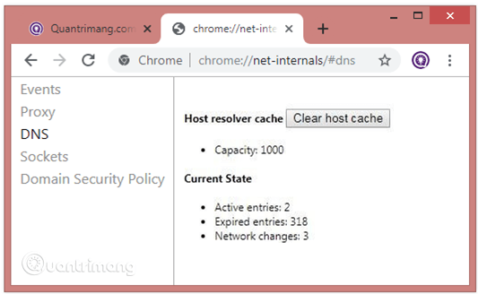 Nút Clear host cache để xóa bộ nhớ đệm Chrome.