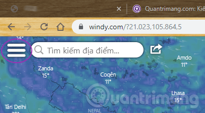 Click on the menu of Windy