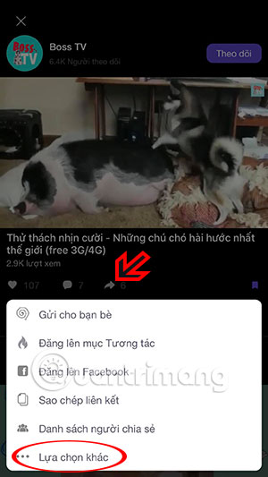 Chọn biểu tượng chia sẻ video