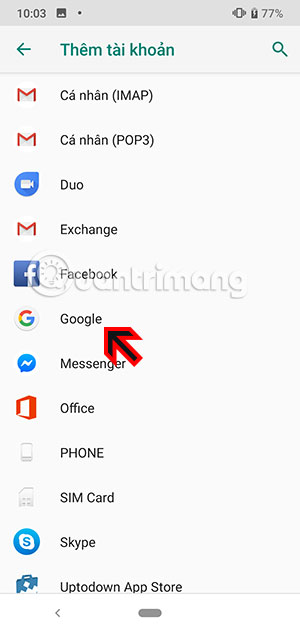 Thêm tài khoản Google