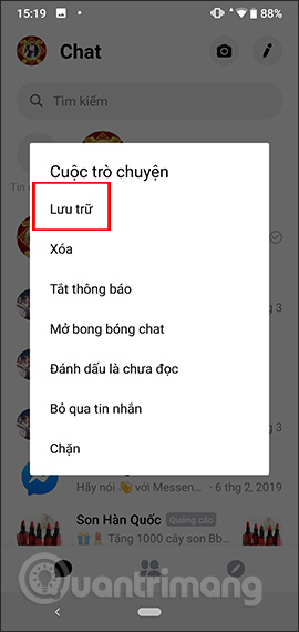 Lưu trữ tin nhắn Messenger