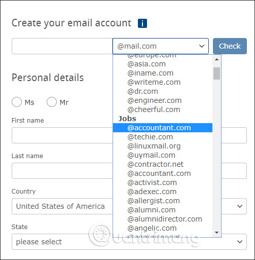 Tạo tài khoản Mail.com