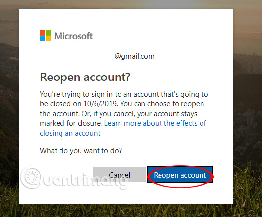 Mở lại tài khoản Microsoft