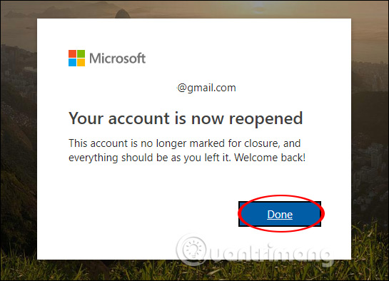 Đã mở lại tài khoản
