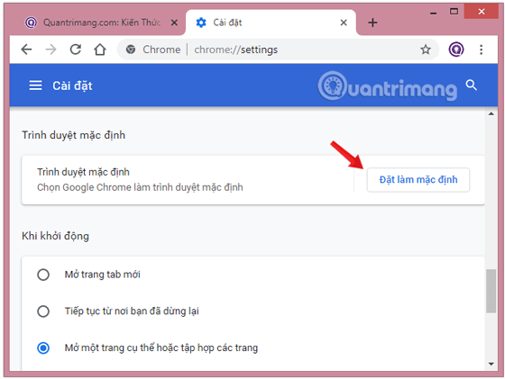 Đặt Chrome làm trình duyệt mặc định