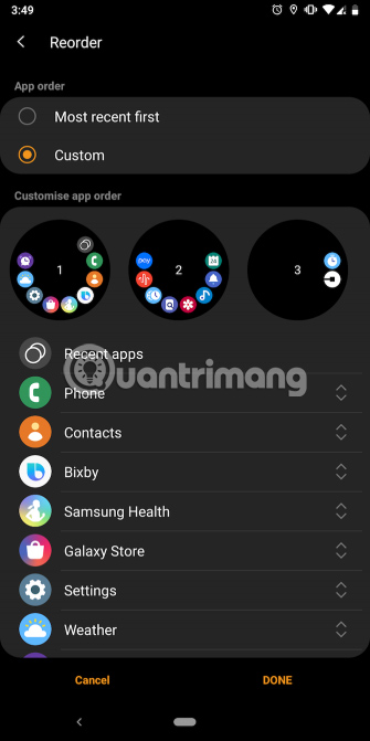 Sắp xếp lại các widget, cài đặt nhanh và ứng dụng