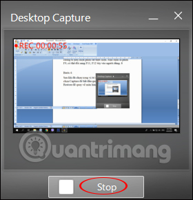 Nhấn Stop dừng quay