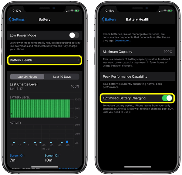 turn on Optimized Battery Charging