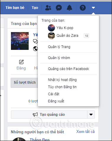 Thay đổi thiết lập Fanpage